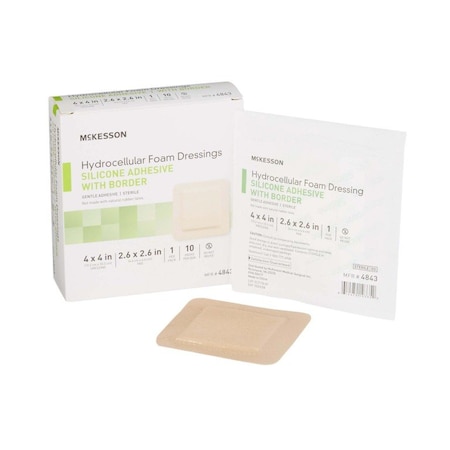 Mckesson Silicone Adhesive with Border Silicone Foam Dressing, 4 x 4 Inch, 10PK 4843